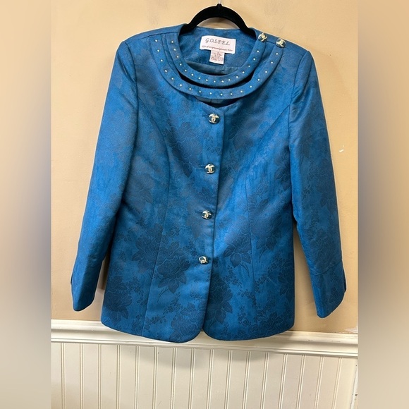 G.O.S.P.E.L. Formal 2 piece Suit Jacket Skirt Set Turquiose Blue Size 10 NWOT - Picture 2 of 10